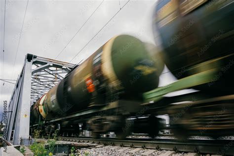 Railway Wagons With Motion Blur Effect Transportation Railroad Train