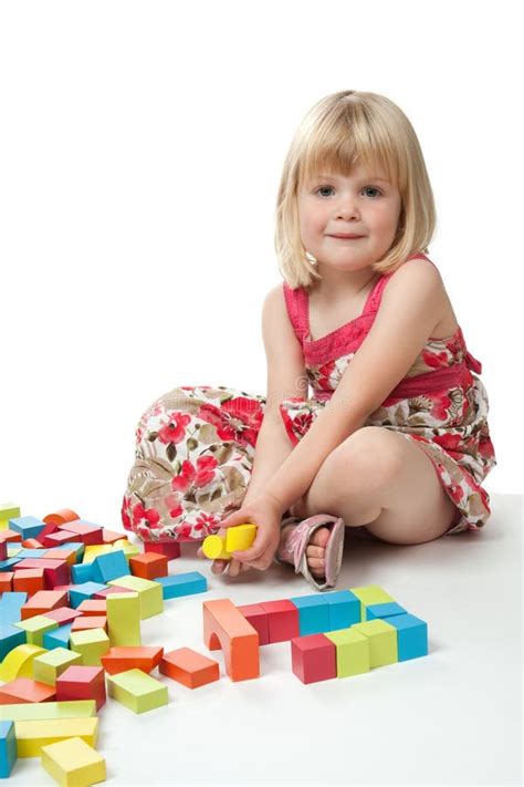 4 Year Old Girl Playing With Blocks Stock Photo Image Of Female