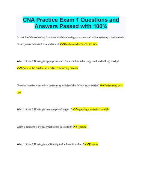 Cna Practice Exam 1 Questions And Answers 20232024 Guaranteed Pass