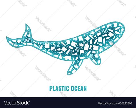 Whale Plastic Waste Ocean Environment Problem Vector Image