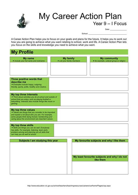 Year Career Planning Worksheet