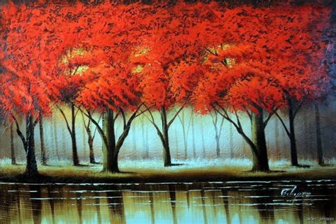 Abstract Red Tree Forrest Oil Painting Trees Oil Painting Abstract
