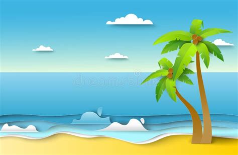 Seaside Landscape Vector Paper Cut Sea Beach Stock Illustration