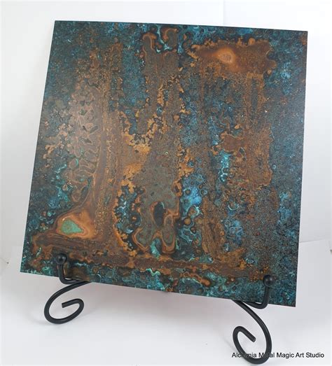 Copper Wall Home Decor Abstract Art Frame Picture Rustic Blue Brown