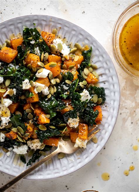 Butternut Squash Kale Salad With Goat Cheese And Apricot Vinaigrette