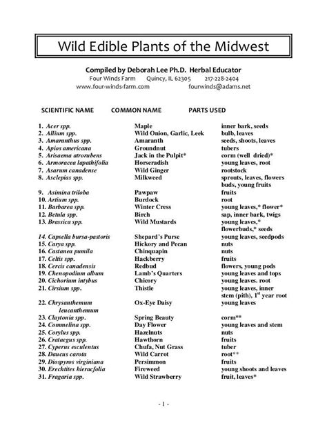 Edible Plants List With Pictures Pdf