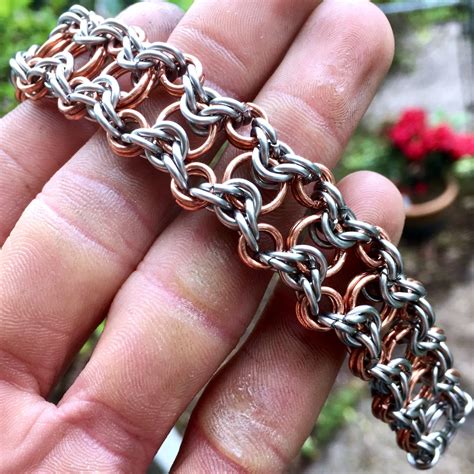 Chainmaille Bracelet Copper And Stainless Steel Split Etsy In 2020