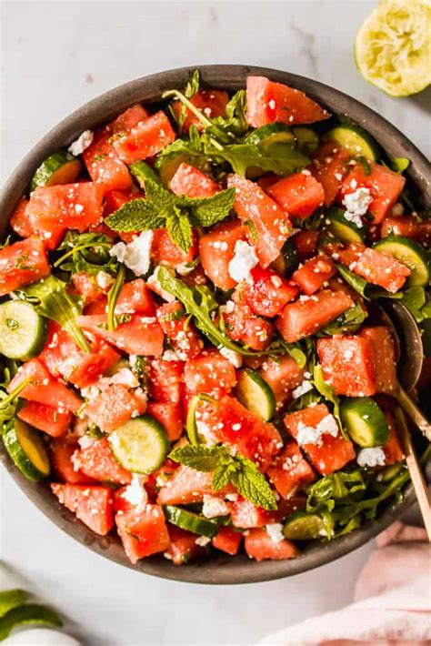 Watermelon Salad Recipe With Honey Lime Dressing Lenas Kitchen