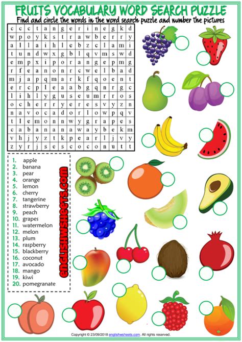 Word Search Fruits And Vegetables Printable Crossword