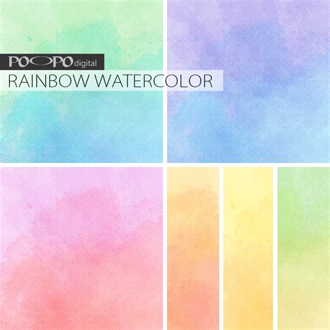 Rainbow Watercolor Digital Paper Pack Watercolour Printable