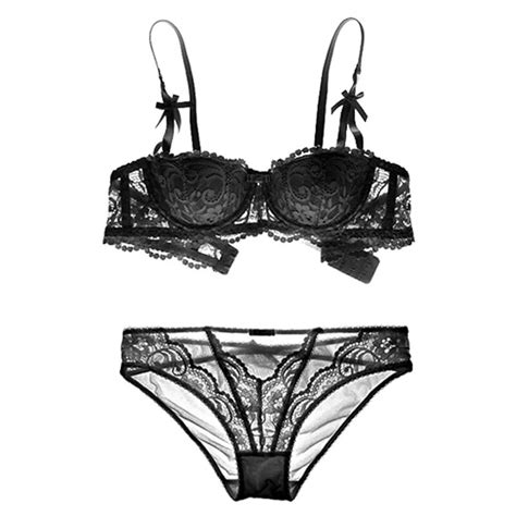 Fashion Lace Sexy Bra Cup Thin Lingerie Push Up Half Cup Bras And And Panties Embroidery Women