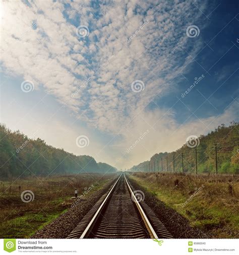 Railroad To Horizon And Dramatic Sky Stock Photo Image Of Heaven