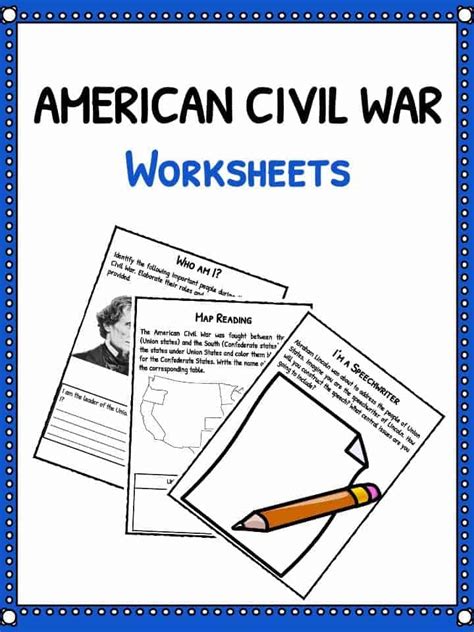 Civil War Facts Information And Worksheets For Kids