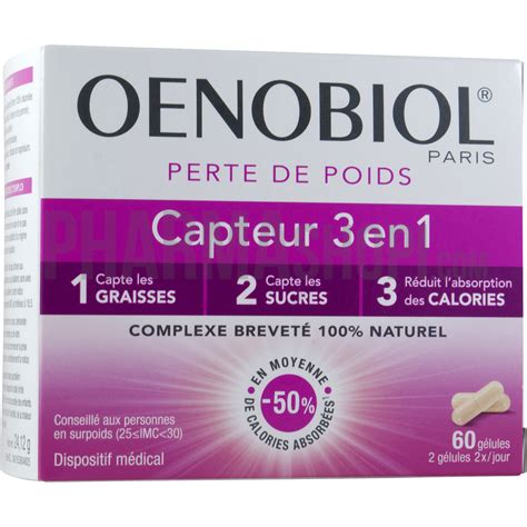 Oenobiol Perte De Poids Capteur 3 En 1 Oenobiol Boîte De 60 Gélules