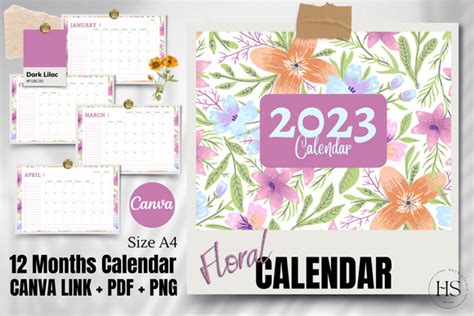 2023 Flowers Calendar Canva Template Graphic By Heyv Studio