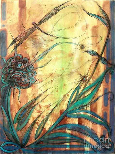 Dragonfly Flower Painting Dragonfly Flower Fine Art Print Dragonfly
