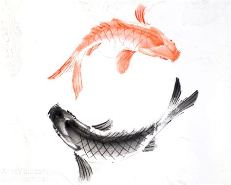 Two Koi Fish In A Circle Original Sumi E Painting Of Koi Etsy