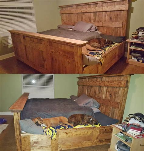 This Wooden King Bed Frame Leaves Extra Space For Your Dogs Diy Dog