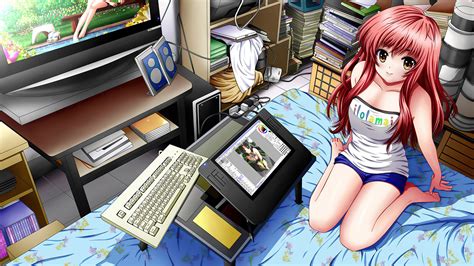 Wallpaper Anime Girl Keyboard Computer