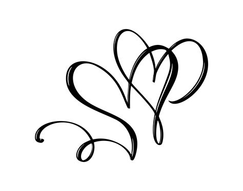 Hand Drawn Two Heart Love Sign Romantic Calligraphy Vector