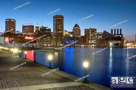 Baltimore Inner Harbour And City Skyline At Night Stock Photo Picture