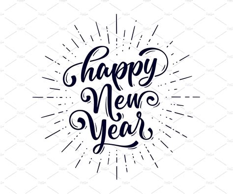 Happy New Year Lettering Text For Decorative Illustrations