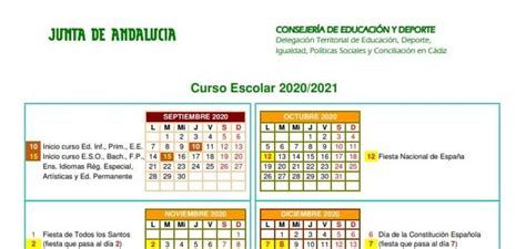 Calendario Escolar Andalucía Inicio Fin Semana Santa Navidad Y