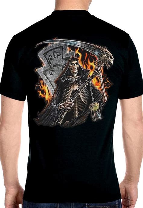 Mens Hanes Grim Reaper Rip Biker Tee Shirt Design 2 Quality Biker Patches