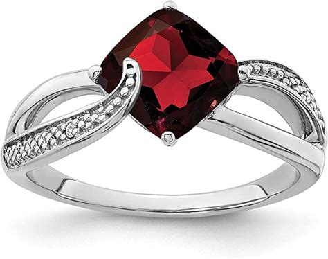 925 Sterling Silver Red Garnet Diamond Band Ring Size 800 Birthstone