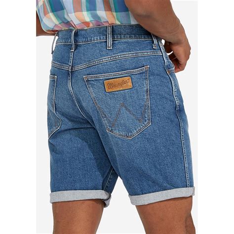 Wrangler Mens 5 Pocket Denim Shorts Cleaned Up Blue
