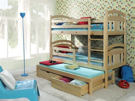 Wooden bunk bed marabo for kids made of solid wood with 2 free mattrsesses. BUNK BED NEW TRIPLE BED WITH MATTRESSES STORAGE DRAWERS ...