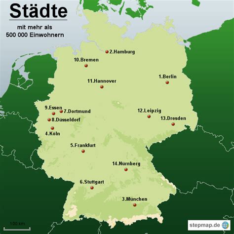 Berlin (hauptstadt), hamburg, münchen, köln und frankfurt am main. Städte mit mehr als 500 000 Einwohnern von Karten ...