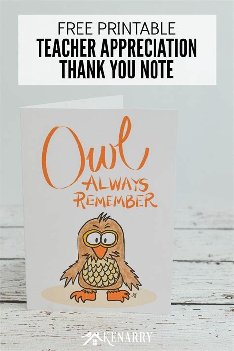 Thank You Note For Teacher Appreciation Owl Free Printable Teacher