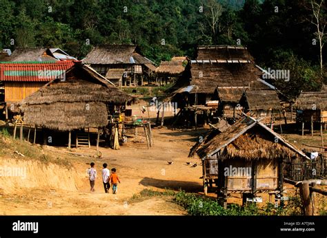 Laos Village Of Akha Minority Group Near Muang Sing Stock Photo Alamy