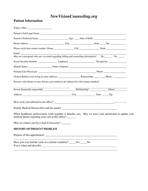 Printable Counselling Intake Form Template