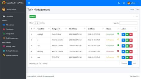 Employee Daily Task Management And Attendance Record System In Php And