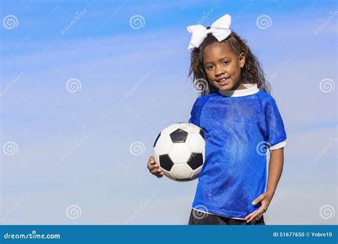 Young African American Girl Soccer Player With Copy Space Stock Photo