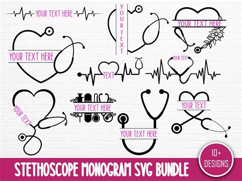 Stethoscope Split Monogram Svg Bundle Hand Drawn Nurse Svg Etsy Uk