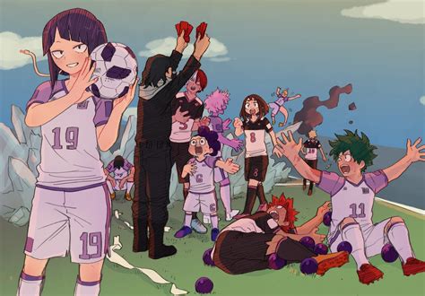 An Anime Scene With Many People And One Person Holding A Soccer Ball In