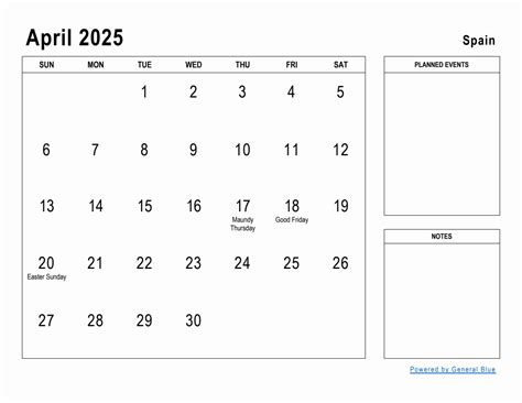 April 2025 Planner With Spain Holidays