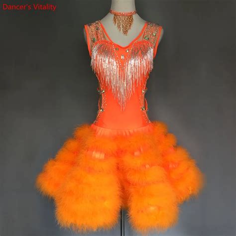 New Luxury Sexy Latin Dance Costumes Senior Diamondfeather Latin Dance Dress For Women And