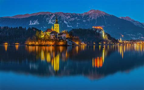 Hd Wallpaper Lake Bled Slovenia Island Castle Mountains Beautiful