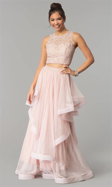 Antique Rose Pink Long Two Piece Prom Dress Promgirl