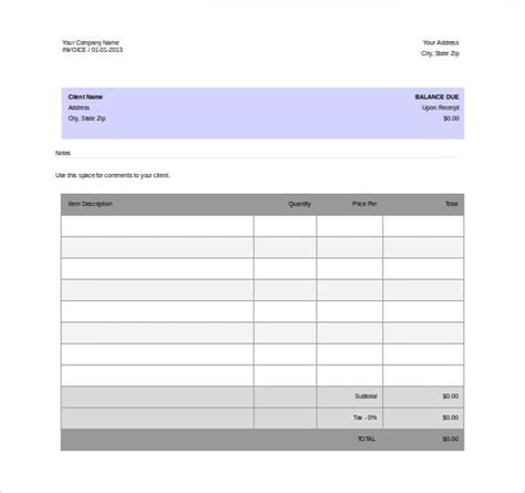 Template Invoice Word Download