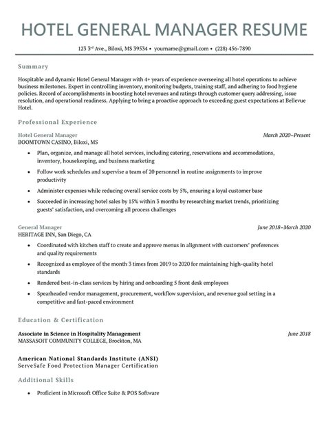 Hotel General Manager Resume Sample And 20 Skills To List