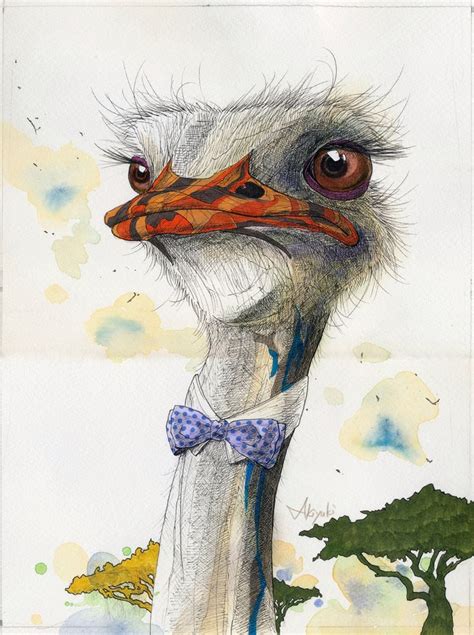 Akiyuki Akabae Ostrich Pen Watercolor Art Artist Artwork Drawing Illustration Pen