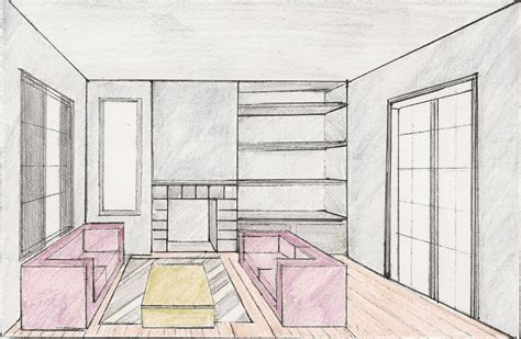 Drawing Of A Bedroom In One Point Perspective