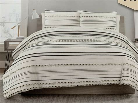 Rachel Zoe Full Queen Duvet Cover Set Cotton Yarn Dyed And Woven Boho Off