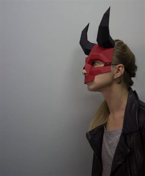 Papercraft 3d Horned Skull Mask 1 Halloween Pepakura Carnival Etsy