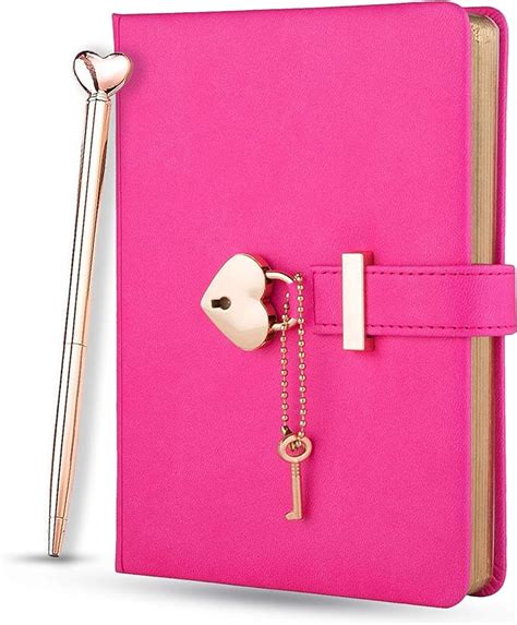 poshieca heart shaped lock diary with key pu leather cover journal personal